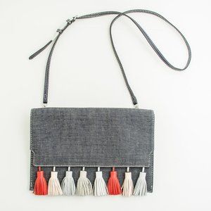 Rebecca Minkoff Sofia Denim Tassel Crossbody Clutch Purse NWOT